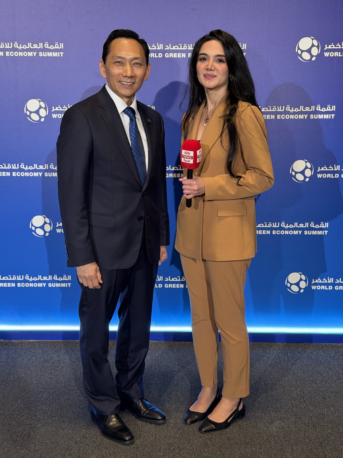 Darren Kimura in an interview with Ruba Ayyash of Sky News Arabia at the World Green Economy Summit 2026, Dubai, October 2026